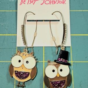 Betsey Johnson Owl Earrings with Purple Accents